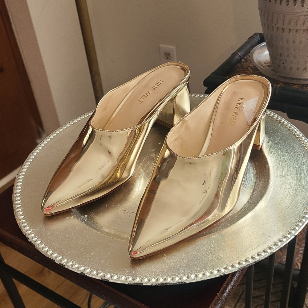 Gold Patent Leathe Mule